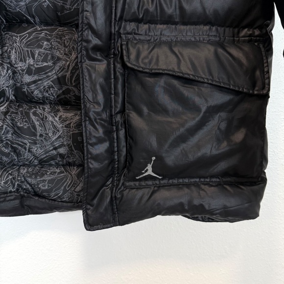 Jordan Hooded Black Puffer Jacket Grey Duck Down Coat - Picture 4 of 10